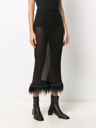 Acne Studios sheer faux-fur hem skirt / black see through skirts / faux fur trimmed fashion