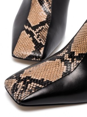 aeyde Jude 75mm snake-effect mules in black / brown ~ square toe mule - flipped