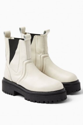 TOPSHOP ALBIE Ecru Leather Chunky Chelsea Boots ~ chunky mono boot - flipped