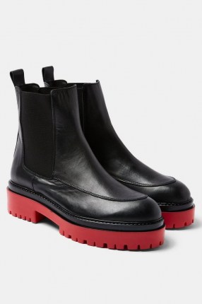 TOPSHOP ALONZO Black And Red Chunky Leather Boots ~ thick sole footwear ~ contrast chelsea boot - flipped