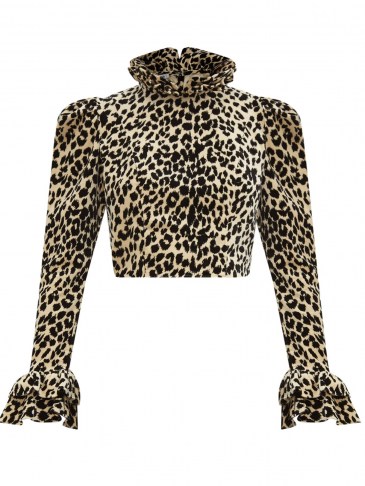 BATSHEVA Amy leopard-print velvet blouse – ruffled animal print blouses - flipped