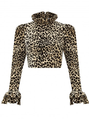 BATSHEVA Amy leopard-print velvet blouse – ruffled animal print blouses