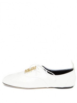 LOEWE Anagram-plaque leather oxford shoes in white | embellished flat oxfords - flipped