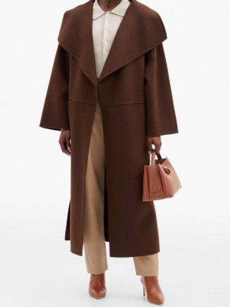 TOTÊME Annecy double-faced wool-blend coat – chic brown wide collar coats – stylish winter outerwear - flipped
