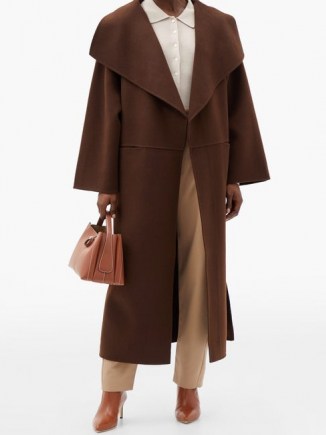 TOTÊME Annecy double-faced wool-blend coat – chic brown wide collar coats – stylish winter outerwear