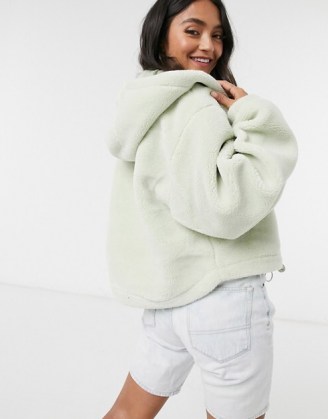 ASOS DESIGN bonded fleece hooded jacket in mint ~ green borg jackets ~ cosy casual outerwear - flipped
