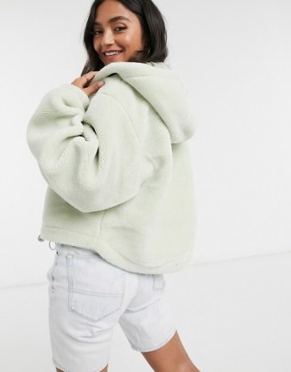 ASOS DESIGN bonded fleece hooded jacket in mint ~ green borg jackets ~ cosy casual outerwear