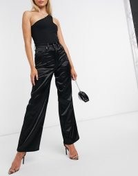 ASOS DESIGN high rise ‘relaxed’ dad in black satin | going out trousers | party fashion