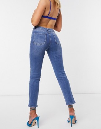 ASOS DESIGN high rise ‘sassy’ cigarette jeans in authentic midwash | ankle grazers - flipped