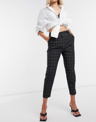 ASOS DESIGN tailored smart tapered trousers in grid check / checked crop leg pants