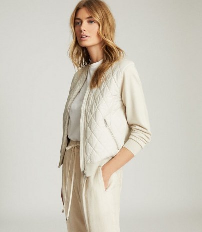 REISS AYLA HYBRID ZIP THROUGH QUILTED JUMPER NEUTRAL / casual jackets