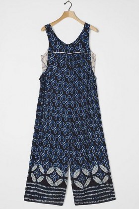 ANTHROPOLOGIE Camelia Wide-Leg Jumpsuit Navy | printed sleeveless jumpsuits - flipped