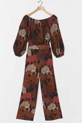Farm Rio Animalia Jumpsuit Brown Motif / leopard prints / wild cat print jumpsuits - flipped