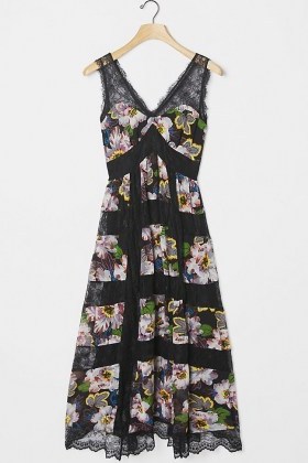 Kasondra Lace Maxi Dress Black Motif / sleeveless semi sheer paneled dresses / floral fashion / anthropologie clothing - flipped