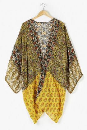 Anthropologie Alaina Kimono Gold ~ floaty multi print kimonos ~ lightweight flowing jackets ~ boho look - flipped