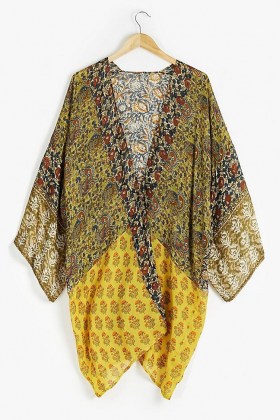 Anthropologie Alaina Kimono Gold ~ floaty multi print kimonos ~ lightweight flowing jackets ~ boho look