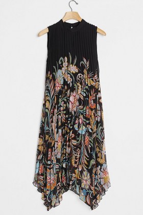 Anthropologie Cecily Pleated Midi Dress ~ lbd ~ little black floral print dresses ~ handkerchief hemlines