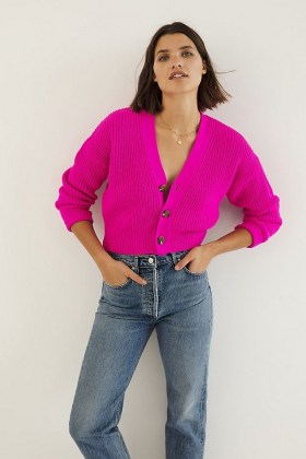 Maeve Sunny Cropped Cardigan ~ pink crop hem cardigans - flipped