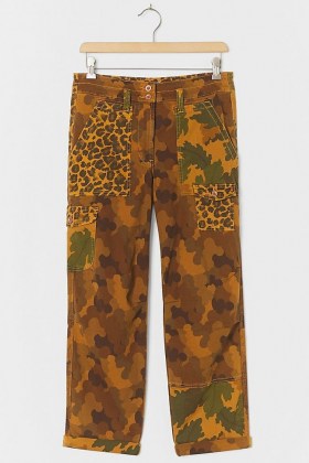 ANTHROPOLOGIE Wanderer Utility Trousers BRONZE – mixed print pants - flipped