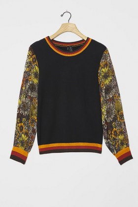 Bl-nk Gwen Jumper Black Motif / floral sleeve jumpers / crew neck sweater - flipped