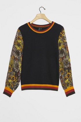 Bl-nk Gwen Jumper Black Motif / floral sleeve jumpers / crew neck sweater