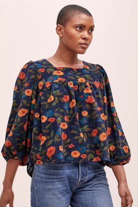Meadows Myrtle Corduroy Blouse Navy / floral cord blouses / peasant style tops