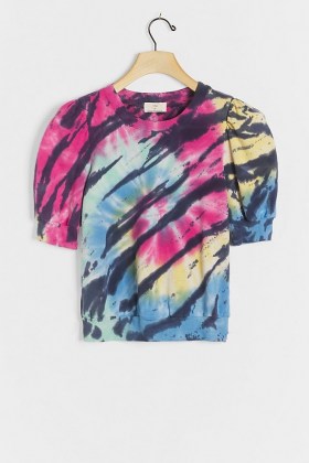 T.La Vitte Puff-Sleeved Pullover Top | multicoloured tie dye effect tops