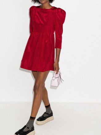 Batsheva square neck mini dress in red ~ juliet sleeved dresses ~ puff shoulders - flipped