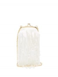 ERDEM Bead-embroidered Mikado clutch ~ white fringed evening bags ~ small beaded shoulder bag