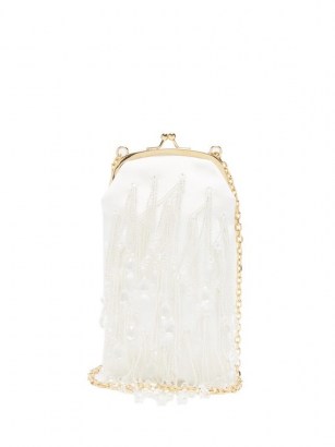 ERDEM Bead-embroidered Mikado clutch ~ white fringed evening bags ~ small beaded shoulder bag - flipped
