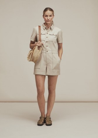 WHISTLES LEITH UTILITY TWILL PLAYSUIT BEIGE / utilitarian clothing / pocket detail playsuits - flipped