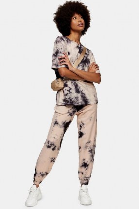 TOPSHOP Black And Pink Tie Dye Joggers / cuffed jogging bottoms / casual fashion - flipped
