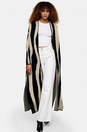 Topshop Black And White Stripe Brushed Maxi Cardigan | longline striped cardigans | long side split cardi | autumn knitwear - flipped