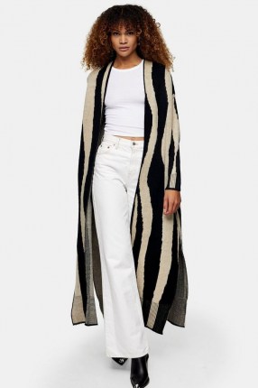 Topshop Black And White Stripe Brushed Maxi Cardigan | longline striped cardigans | long side split cardi | autumn knitwear