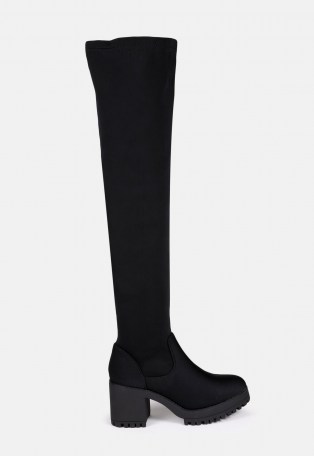 MISSGUIDED black chunky mid heel over the knee boots – block heels – autumn footwear