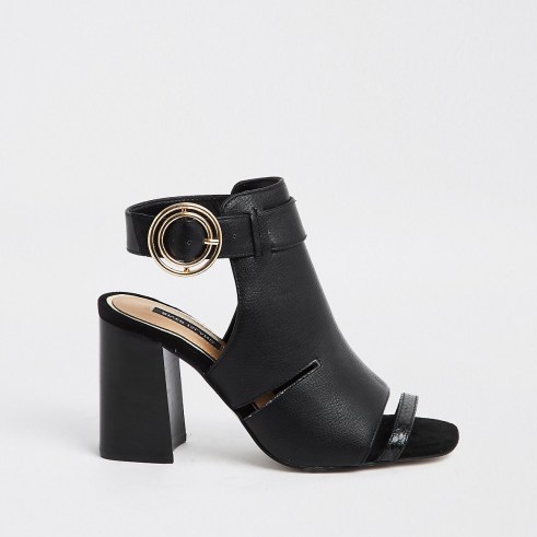 RIVER ISLAND Black cut out shoe boot / block heel / chunky heels / open toe shoes / side buckle ankle strap - flipped
