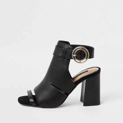 RIVER ISLAND Black cut out shoe boot / block heel / chunky heels / open toe shoes / side buckle ankle strap