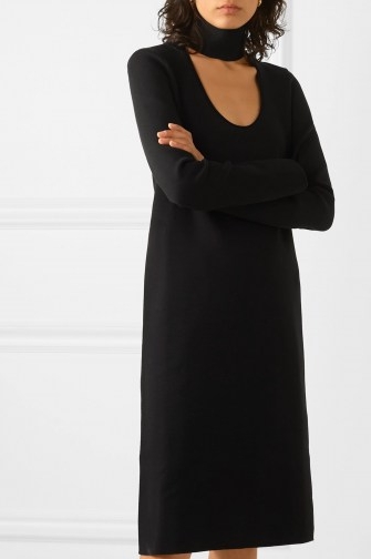 Rosie Huntington-Whiteley black cut out high neck dress, BOTTEGA VENETA Cutout stretch-knit dress, during the Hourglass Virtual VIP Event, 24 July 2020 | celebrity dresses | fashion | LBD