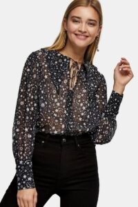 Topshop Black Oversized Star Collar Blouse – long pointed collars – blouses