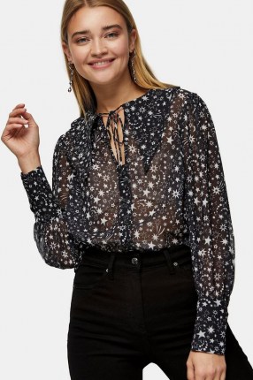 Topshop Black Oversized Star Collar Blouse – long pointed collars – blouses - flipped