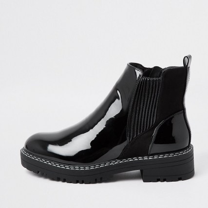 RIVER ISLAND Black patent chunky chelsea boot ~ high shine ankle boots ~ glossy finish ~ autumn / winter footwear