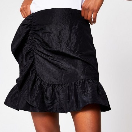 River Island Black taffeta frill mini skirt | ruffle trim skirts | frilled edge - flipped