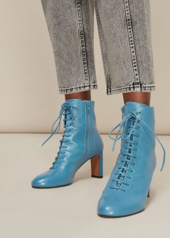 WHISTLES DAHLIA BLUE LEATHER LACE UP BOOT / ankle boots / booties - flipped