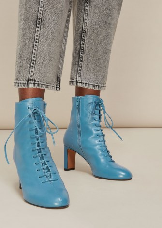 WHISTLES DAHLIA BLUE LEATHER LACE UP BOOT / ankle boots / booties