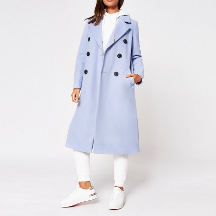 RIVER ISLAND Blue double breasted coat ~ baby blue coats ~ autumn outerwear - flipped