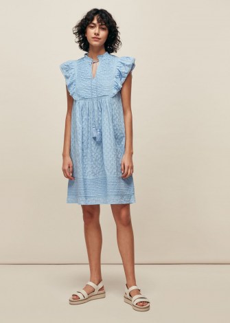 WHISTLES PINTUCK FRILL COTTON DRESS BLUE / ruffle detail summer dresses