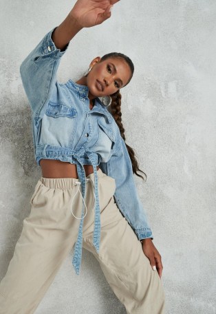 MISSGUIDED blue tie detail denim jacket ~ casual weekend style ~ cropped jackets - flipped