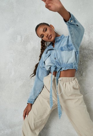 MISSGUIDED blue tie detail denim jacket ~ casual weekend style ~ cropped jackets
