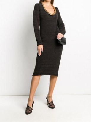 Bottega Veneta chain neckline knitted dress in black / LBD - flipped