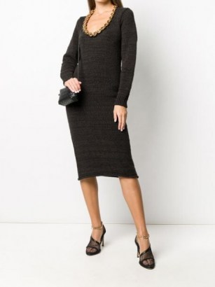 Bottega Veneta chain neckline knitted dress in black / LBD